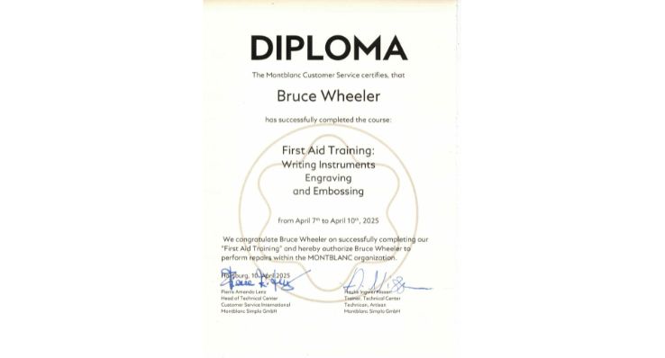 Bruce Wheeler Diploma Montblanc Pen Repairs First Aid