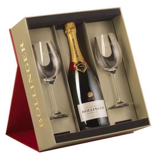 Bollinger champagne gift set with glasses