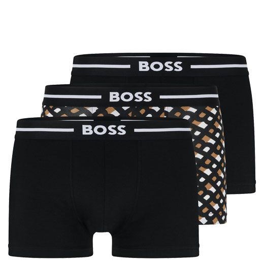BOSS 3-Pack of Stretch Cotton Trunks in Black & Mustard