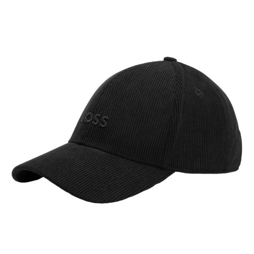 Black Corduroy Cap with Embroidered Logo