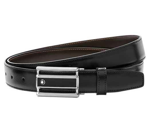 Contemporary Line Cut Buckle Reversible Black/Brown Belt