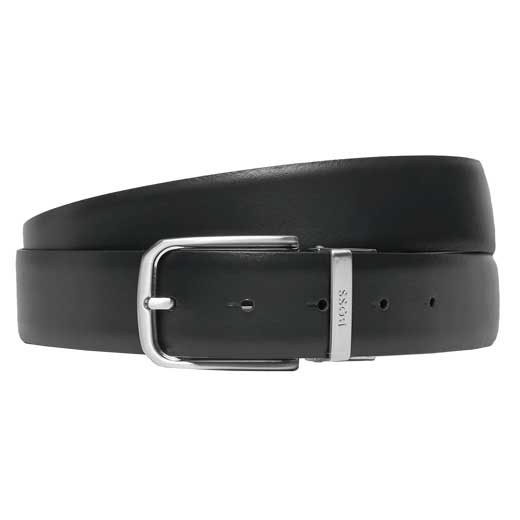 Ginn Reversible Black & Navy Leather Plaque & Pin Buckle Belt