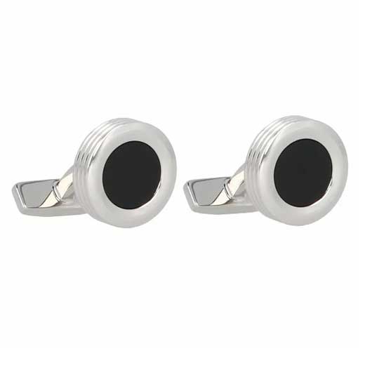 Round Enamel Cufflinks with Lined Edge
