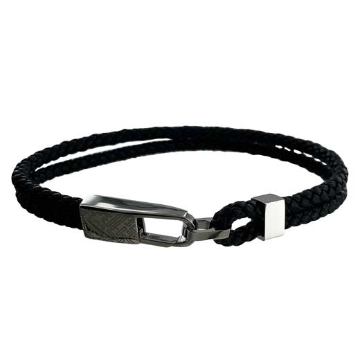Dark Grey Bryan HB Woven Leather Bracelet