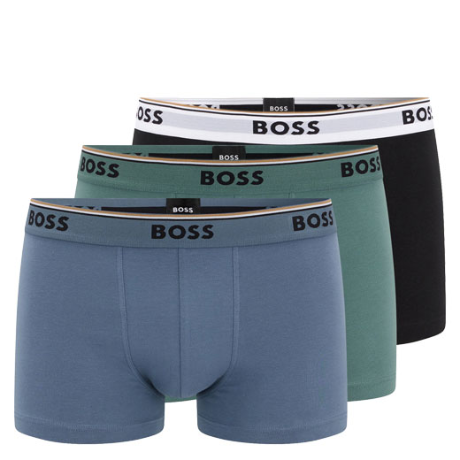 3-Pack of Stretch Cotton Trunks in Black, Green & Blue