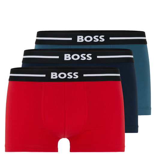 3-Pack of Stretch Cotton Trunks in Red, Navy & Teal