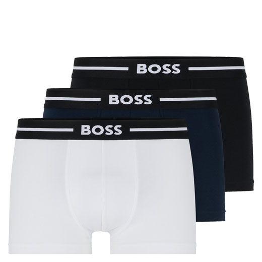 3-Pack of Stretch Cotton Trunks in White, Navy & Black