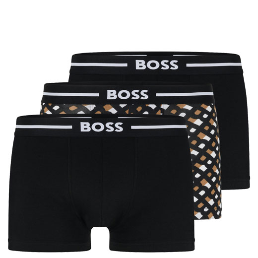 3-Pack of Stretch Cotton Trunks in Black & Mustard
