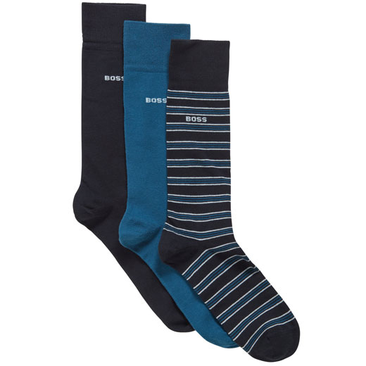 Pack of 3 Dark Blue Regular Length Socks