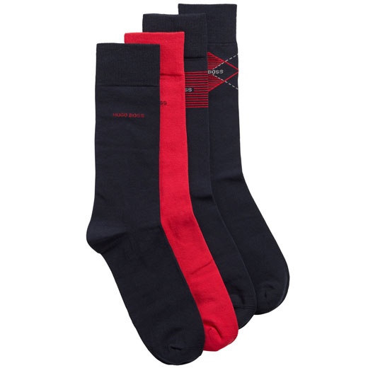 Pack of 4 Navy & Red Cotton Blend Socks
