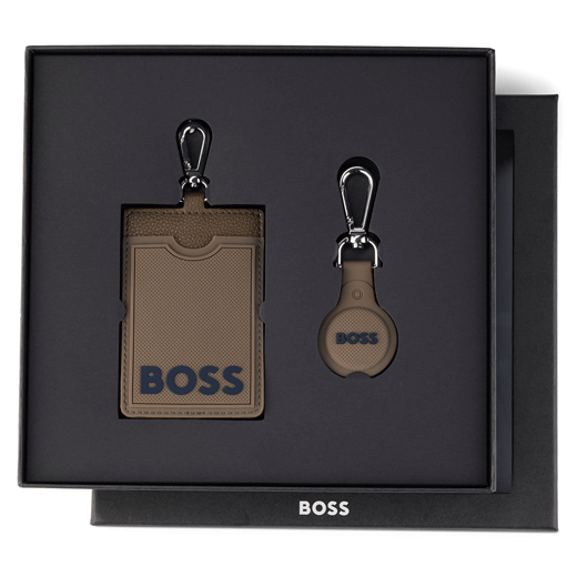Logo Brown Card Holder & Airtag Holder Keyring Set