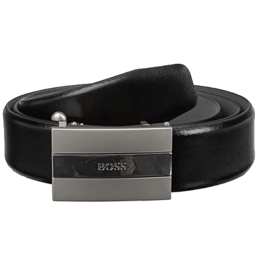 Icon Black Leather Belt With Rectangular Plaque 