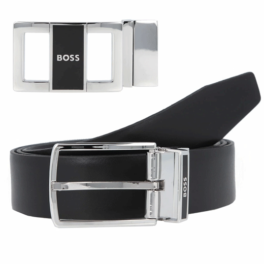 Reversible Leather Belt with Plaque & Pin Buckle
