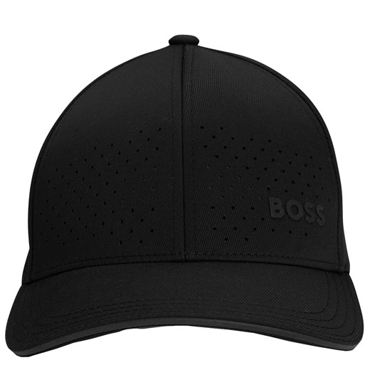 Black Stretch-Twill Cap with Printed Logo