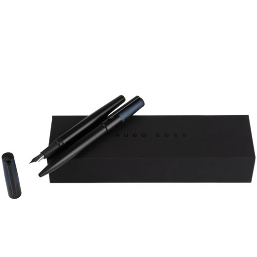 Black & Navy Gear Minimal Ballpoint & Fountain Pen Set