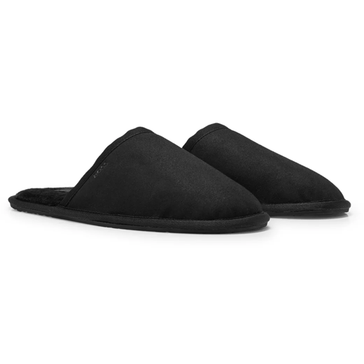 Men's Black Faux Suede Slippers with Rubber Sole
