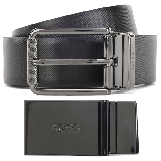 Giontin Black Reversible Belt with Interchangeable Plaque & Pin Buckles