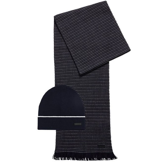 Navy Virgin Wool Hat & Scarf Set with Logo Badge