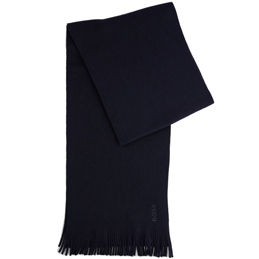Navy Virgin Wool Embroidered Logo Scarf