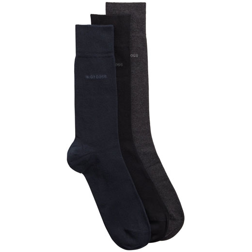 Pack of 3 Black, Navy & Grey Plain Cotton Socks