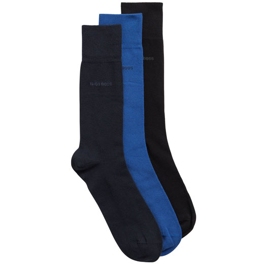 Pack of 3 Black, Blue & Navy Plain Cotton Socks