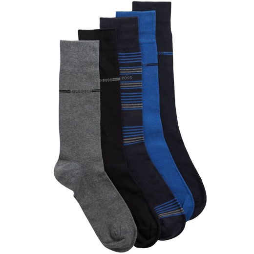 Pack of 5 Grey, Blue & Black Cotton Socks