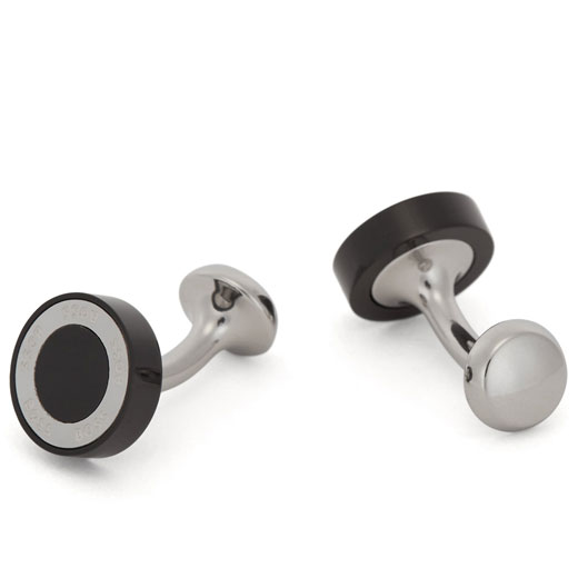 Black Enamel & Polished Steel Round Cufflinks