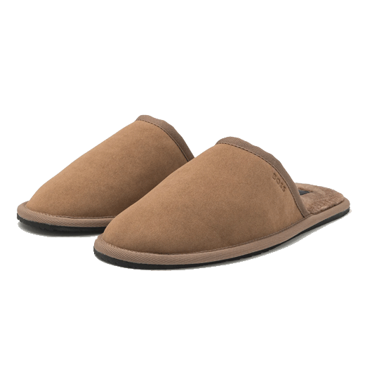 Men's Taupe Faux Suede Slippers with B Monogram
