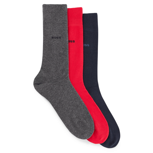 Pack of 3 Grey, Red & Navy Plain Cotton Socks