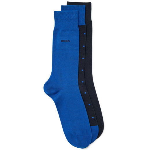 Pack of 3  Blue & Navy Plain & Spotted Cotton Socks