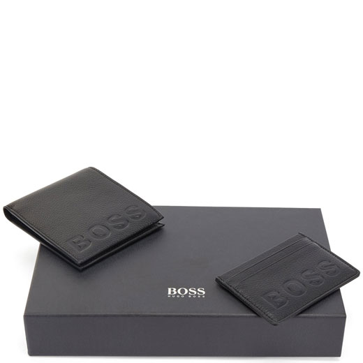 Black Grained 8CC Wallet & 4CC Card Holder Gift Set