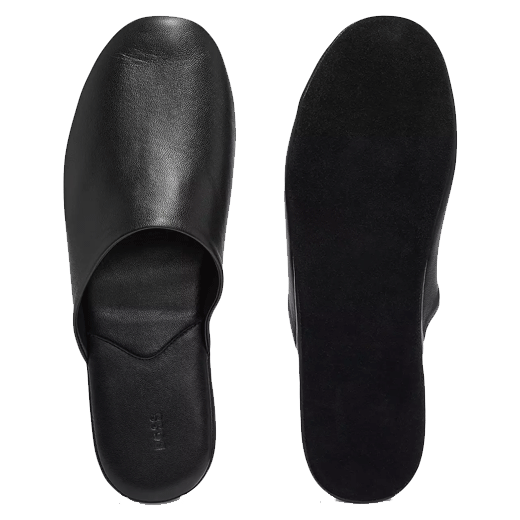 Men's Black Leather Travel Slippers