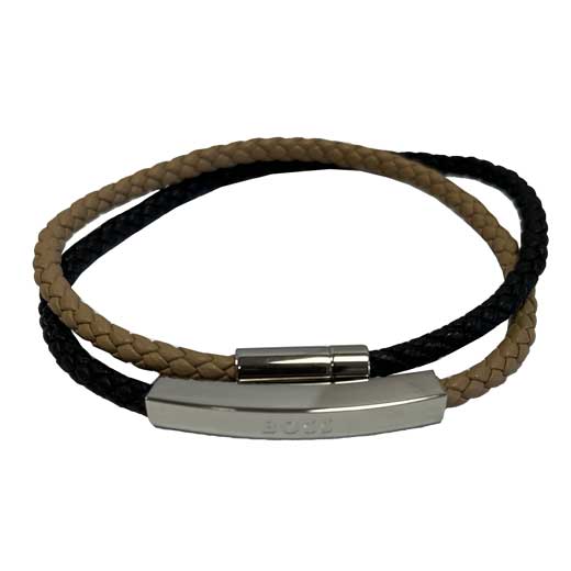 Black & Tan Bertol Braided Leather Wrap Bracelet