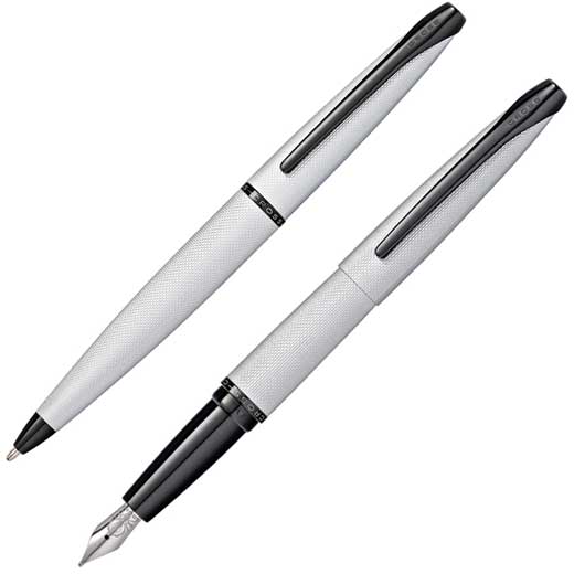 Brushed Chrome ATX Ballpoint and Fountain Pen Set