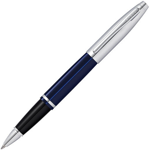 Polished Blue Lacquer & Chrome Calais Rollerball Pen