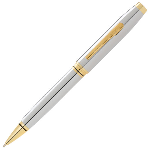 Chrome Coventry Ballpoint Pen with Gold Trim