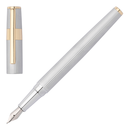 Gear Pinstripe Fountain Pen Silver & Gold