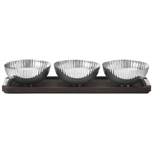 Smoked Oak Bernadotte Tray with Stainless Steel Bowls