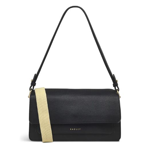 Leather Lane Medium Black Flapover Shoulder Bag