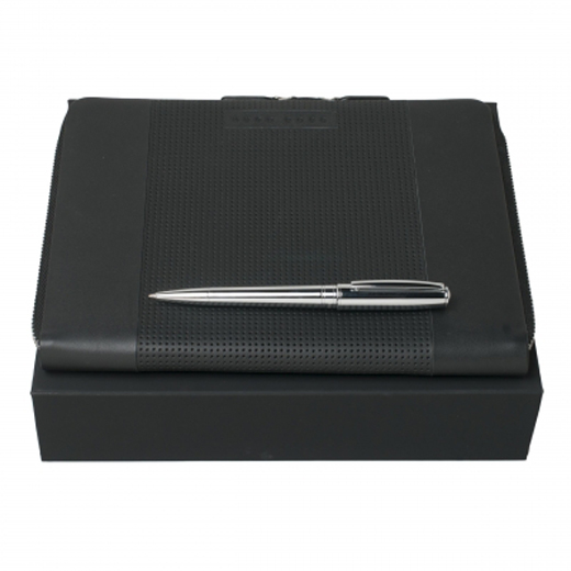 A5 Black Leather Dot Folder and Ballpoint Pen Set