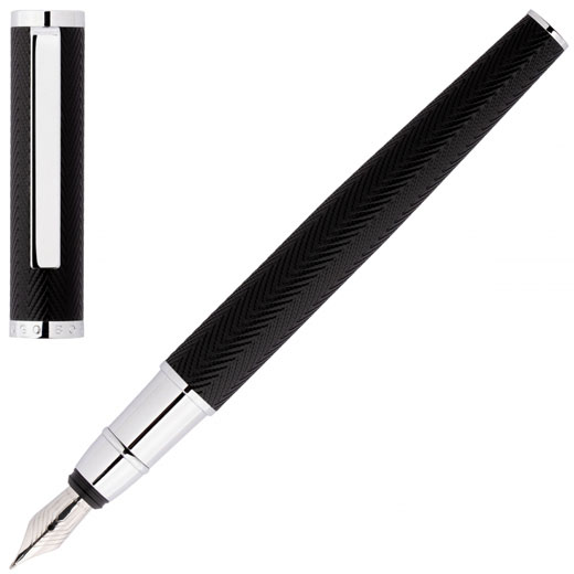 Black & Chrome Formation Herringbone Fountain Pen