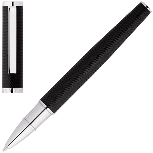 Black & Chrome Formation Herringbone Rollerball Pen