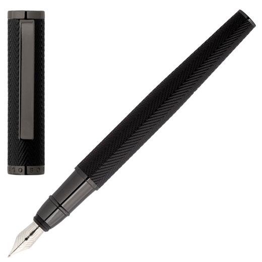 Black & Gun Grey Formation Herringbone Fountain Pen