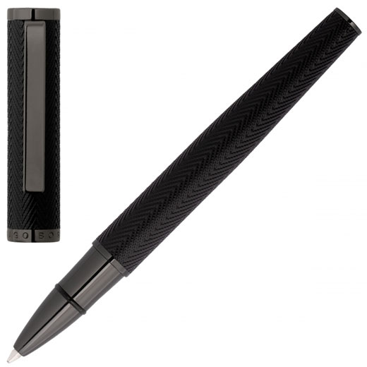 Black & Gun Grey Formation Herringbone Rollerball Pen