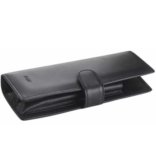 A 402 Black Leather Folding 2 Pen Pouch