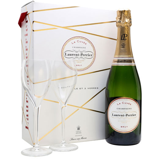 75cl La Cuvèe Champagne and Two Branded Glasses Gift Set