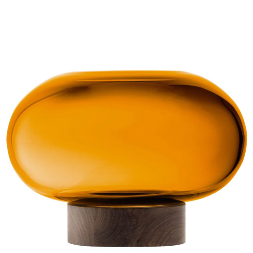 Select Oblate Large Amber Vase/Lantern with Walnut Base