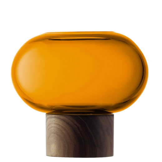 Select Oblate Small Amber Vase with Walnut Base