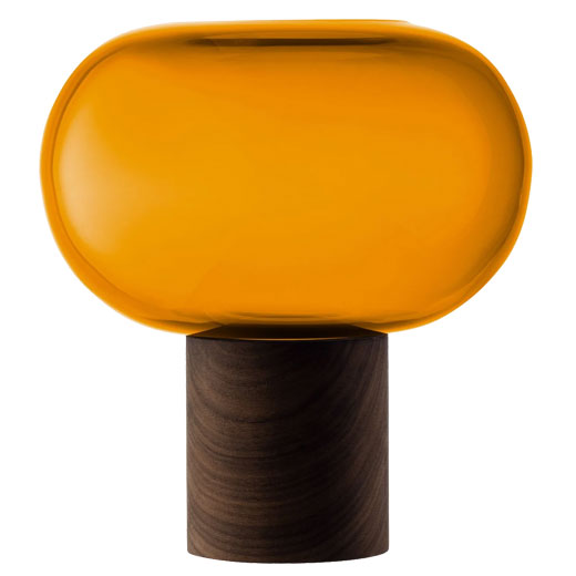 Select Oblate Tall Amber Vase with Walnut Base