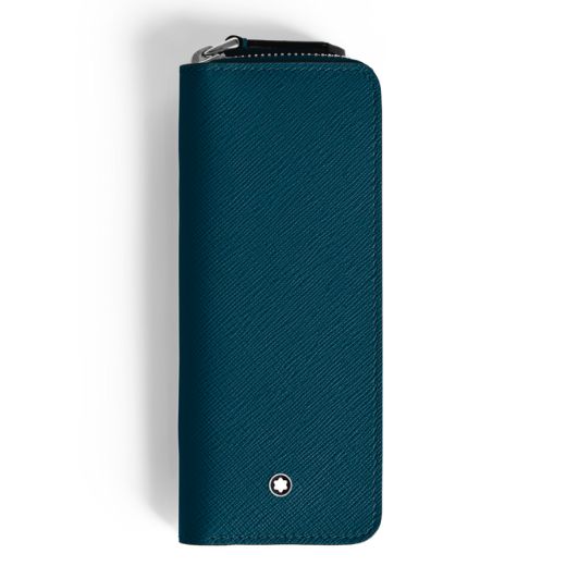 Sartorial Cyprus Blue Saffiano Leather 2 Pen Pouch